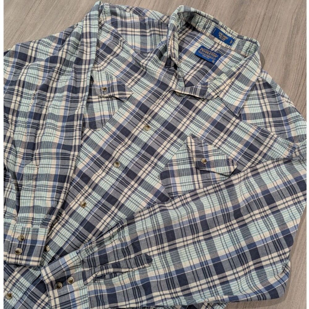 Pendleton Men's Plaid Long Sleeve Button Down Shirt Blue Size XL